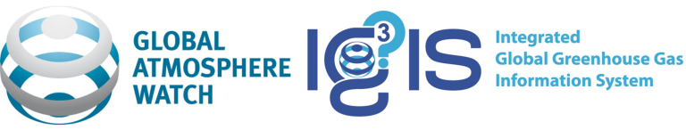 Logos for the Global Atmosphere Watch and the Integrated Global Greenhouse Gas Information System are displayed side by side with their respective names and icons.
